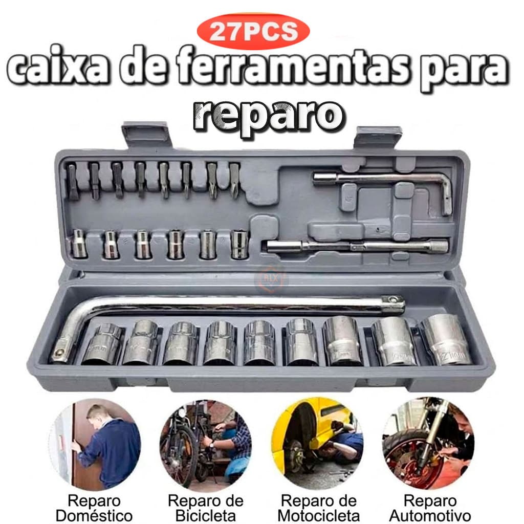 Kit Jogo De Ferramentas Soquetes 27 Peças Cromo Completo