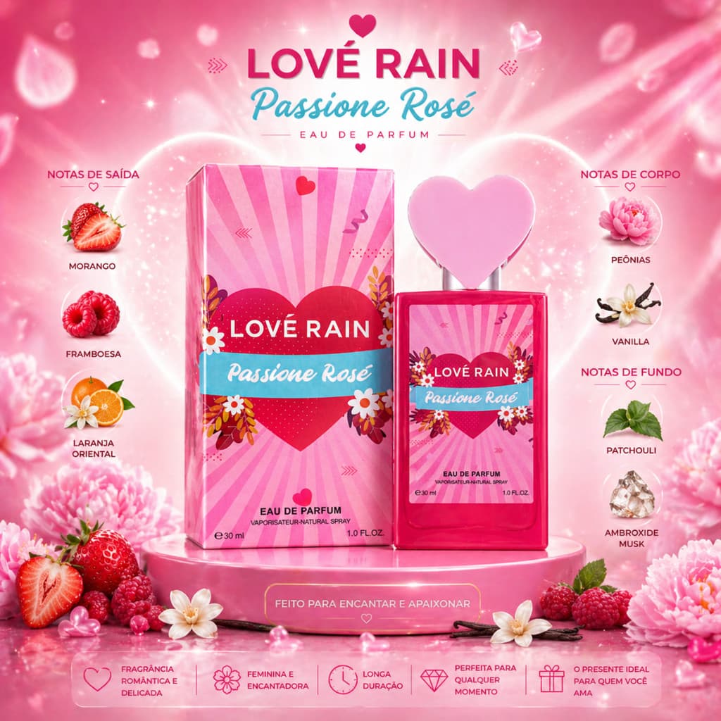 Perfume Feminino Importado Doce Frutado Floral Longa Duração Fragrância Delicada 30ml Passione Rosé