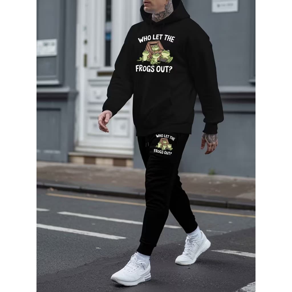 Conjunto Moletom Canguru Masculino Sapos Blusa De Frio + Calça Moletom Estampados Unissex Outono/Inverno