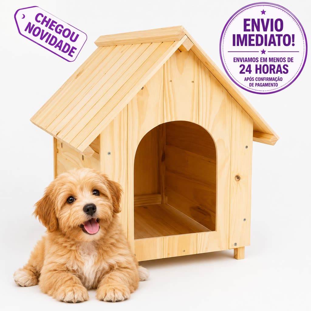 Casinha N6 de Madeira Pinus Para Cachorro Grande Pittbull Rottwailler Pastor Alemão Pet N.6 Resistente Envio Imediato