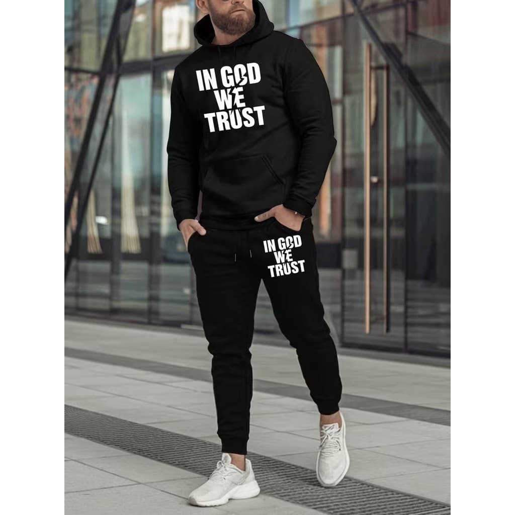 Conjunto Moletom Canguru Masculino In God Blusa De Frio + Calça Moletom Estampados Unissex Outono/Inverno