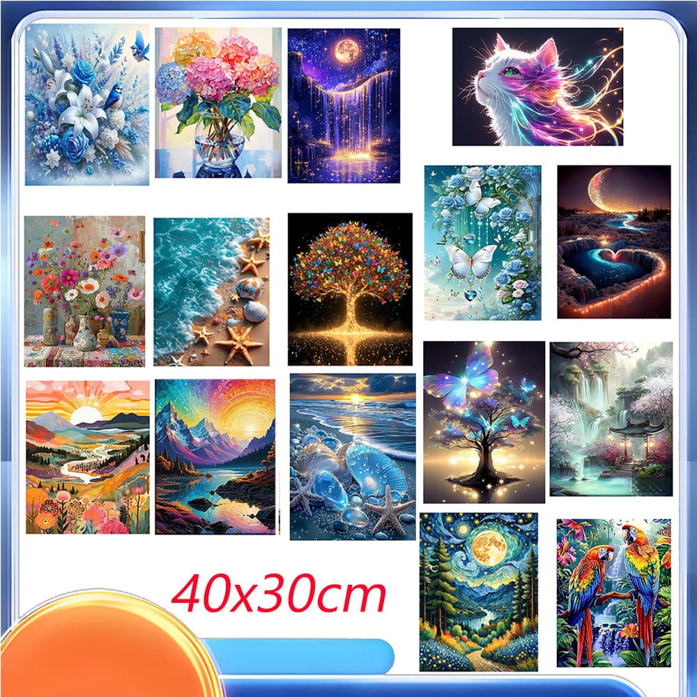Conjunto de pintura com diamantes 5D, 40 x 30 cm   Pintura decorativa