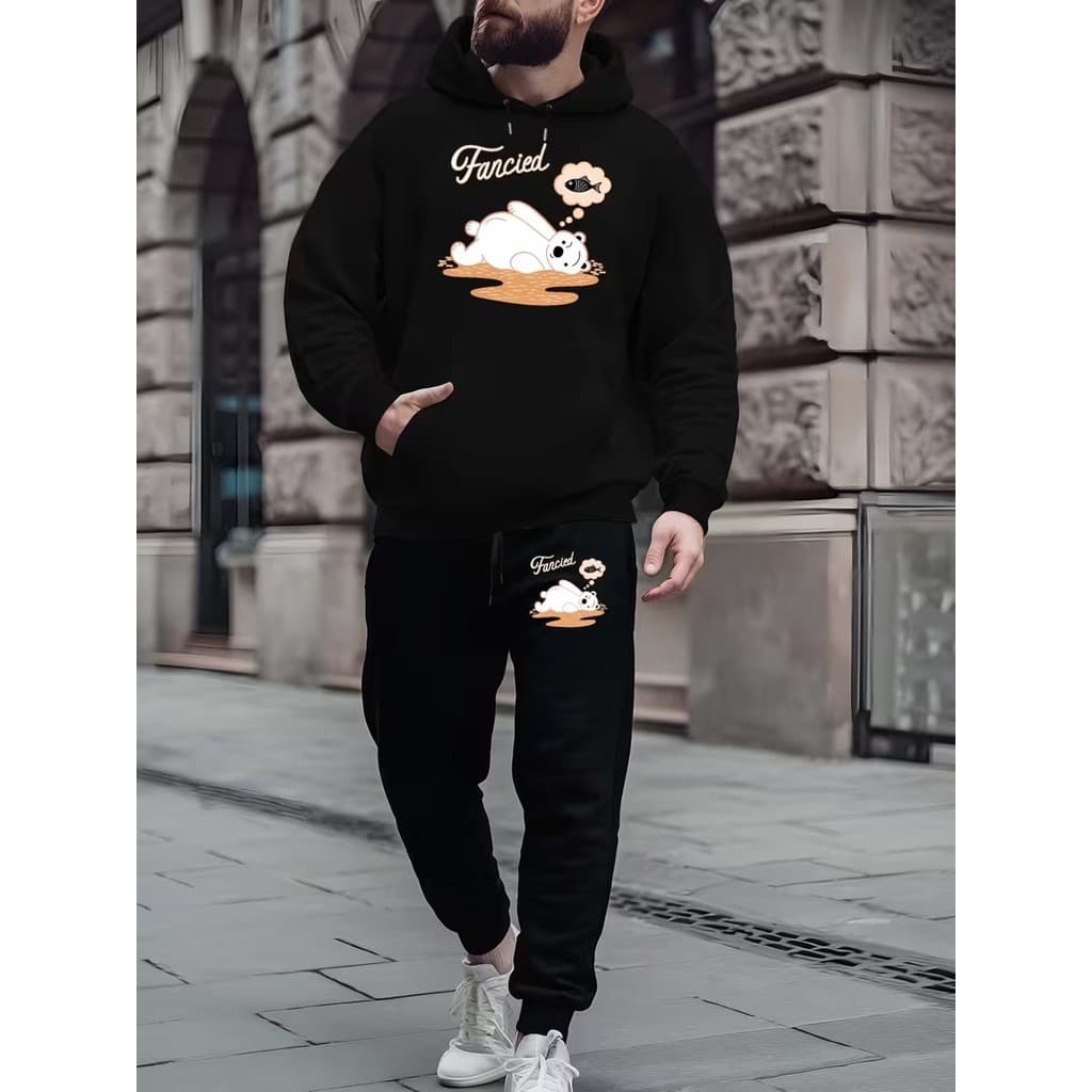 Conjunto Moletom Canguru Masculino Fome Blusa De Frio + Calça Moletom Estampados Unissex Outono/Inverno