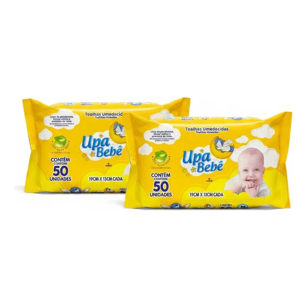 2 Pacotes Lenços Umedecidos Upa Premium Kit Mimos De Bebê e Recem Nascido 100 Lencinhos Toalhas