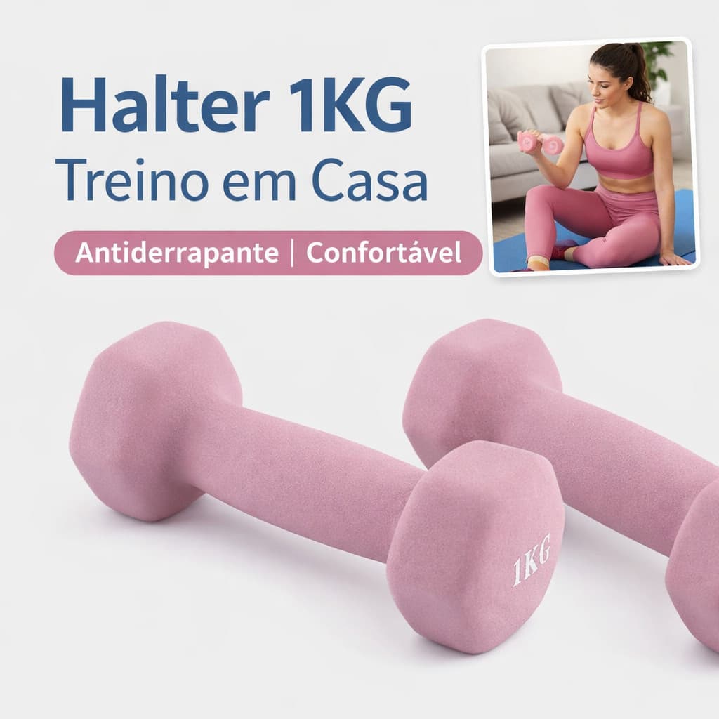 Halter 1kg Antiderrapante Peso para Treino em Casa Fitness Academia