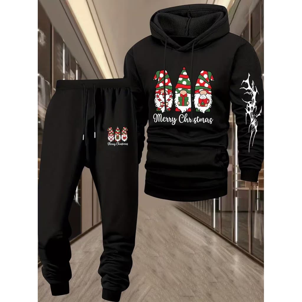 Conjunto Moletom Canguru  Masculino Hey noel Blusa De Frio + Calça Moletom Estampados Unissex Outono/Inverno