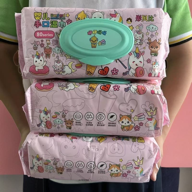 3 pacotes de lenços umedecidos Extra grandes, engrossados, 80 pacotes, mãos de bebê, boca, bunda, dedicado, bebê, crianç