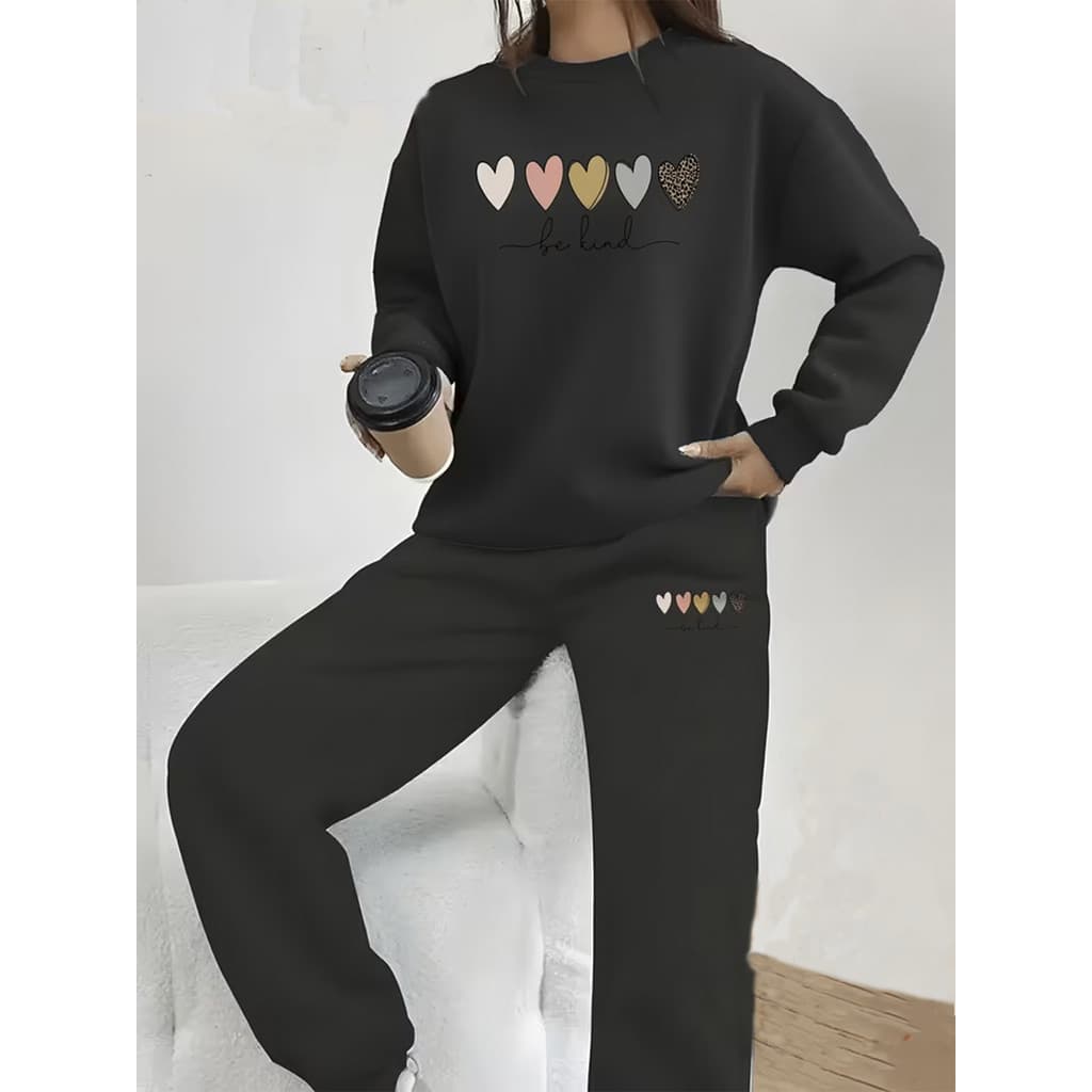 Conjunto Moletom Careca Feminino Be Kind Blusa De Frio + Calça Moletom Estampados Unissex Outono/Inverno
