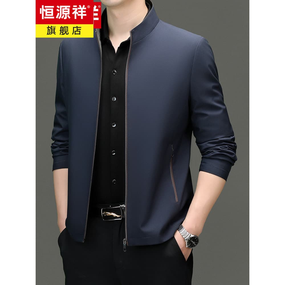 Hengyuanxiang jaqueta masculina de meia-idade primavera estilo fino pai usar jaqueta masculina negócios Casual gola alta