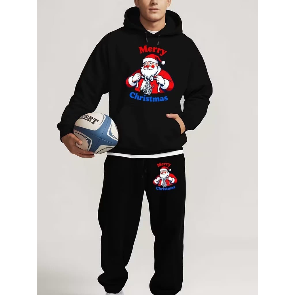 Conjunto Moletom Canguru Masculino Noel E Laços Blusa De Frio + Calça Moletom Estampados Unissex Outono/Inverno