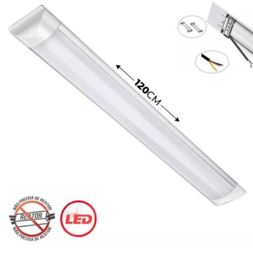 Kit 2 Luminária Linear Super Led 40W De Teto Sobrepor 120cm Bivolt  Branco Frio