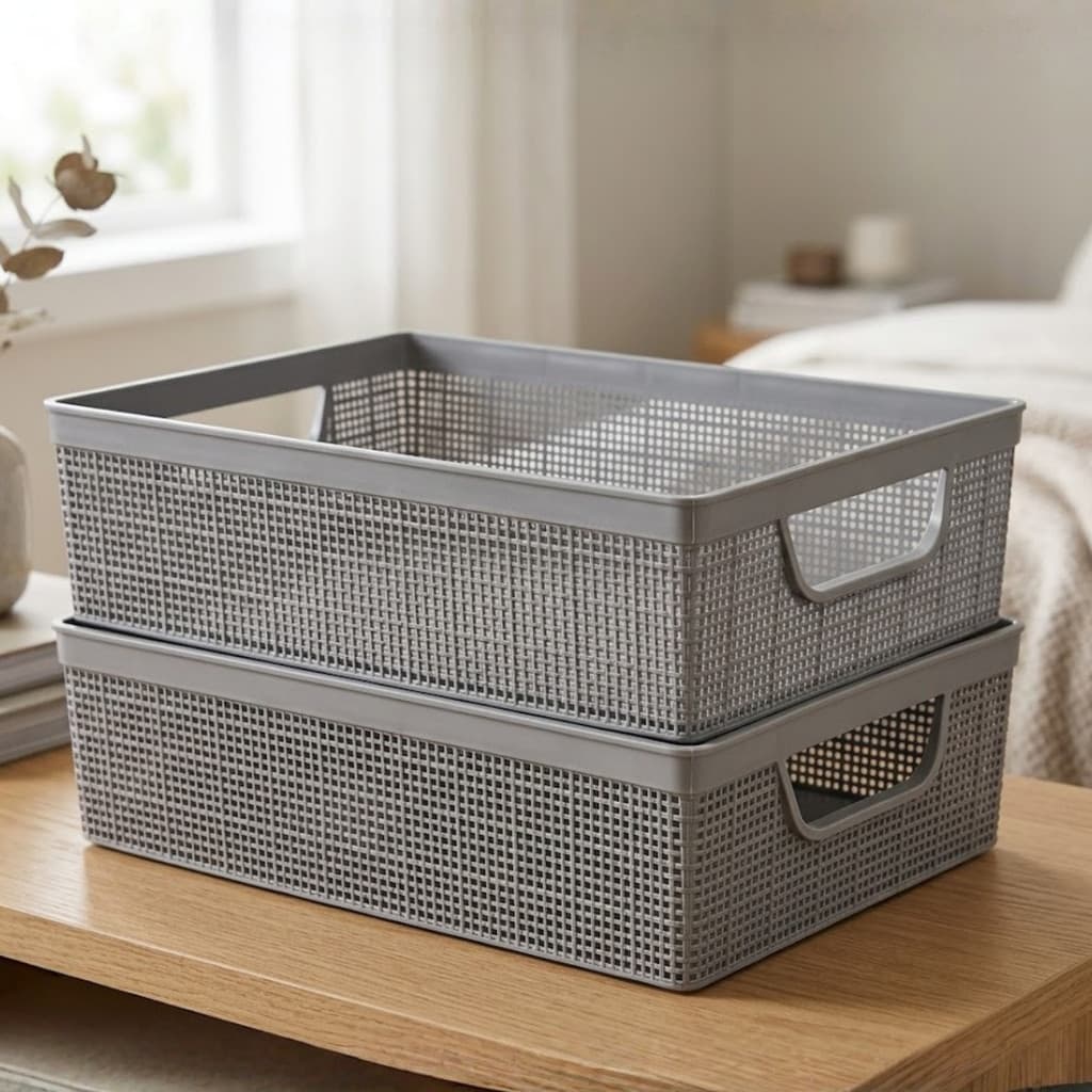Kit 2 Cestos Organizadores 5,2 Litros Multiuso Lavanderia Armário Cozinha Multiuso Plástico Rattan