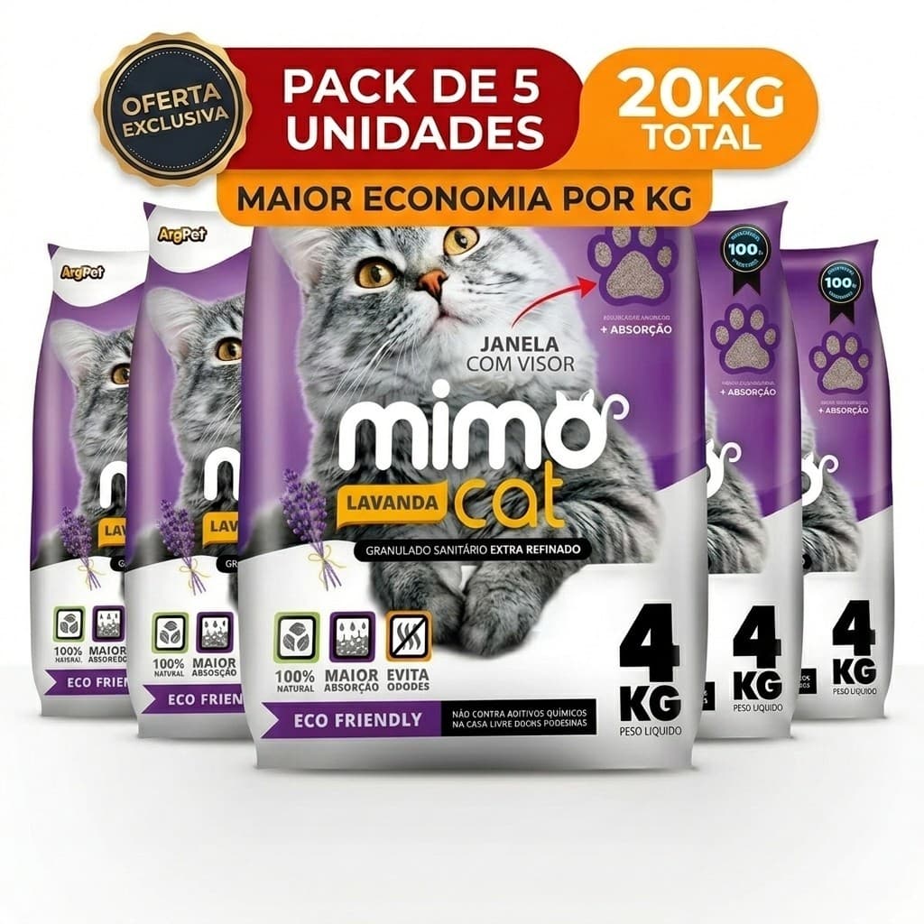 Areia Higiênica Sanitária Para Gato MimoCat Lavanda 5x4kg(20kg) Fragrância de Lavanda Alta Absorção