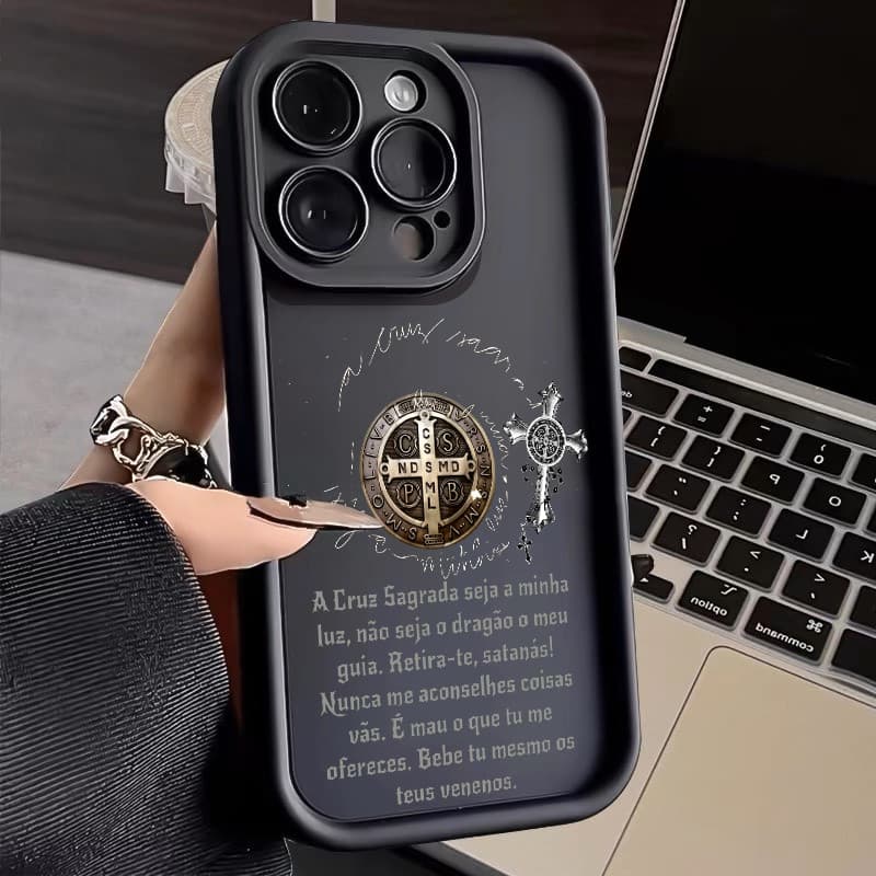 Capinha celular Cruz de São Bento para Samsung A14 A54 A32 A23 A03 A13 A04 A04E M11 A05 A05S A72 Case