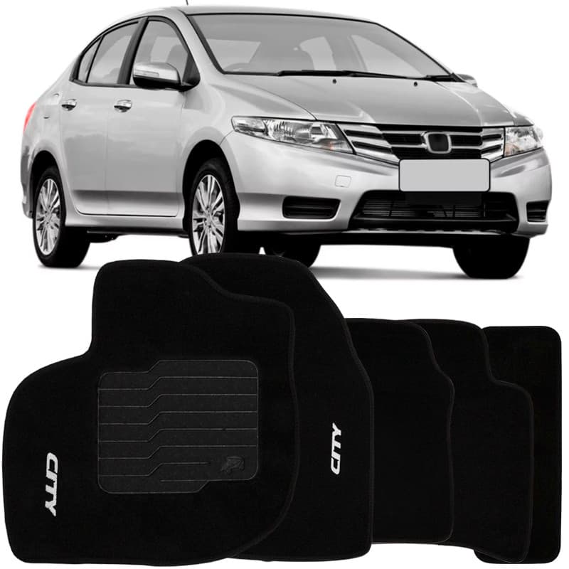 Tapete Carpete City 2009 à 2014 Preto Logo Bordado Jogo 5 Peças Personalizado Automotivo