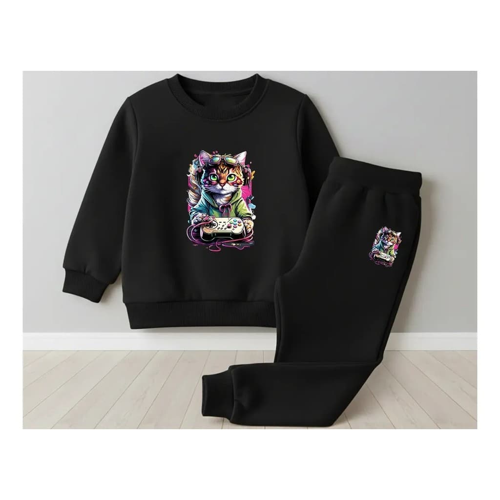 Conjunto Moletom Careca Masculino Gato Gamer Blusa De Frio + Calça Moletom Estampados Unissex Outono/Inverno
