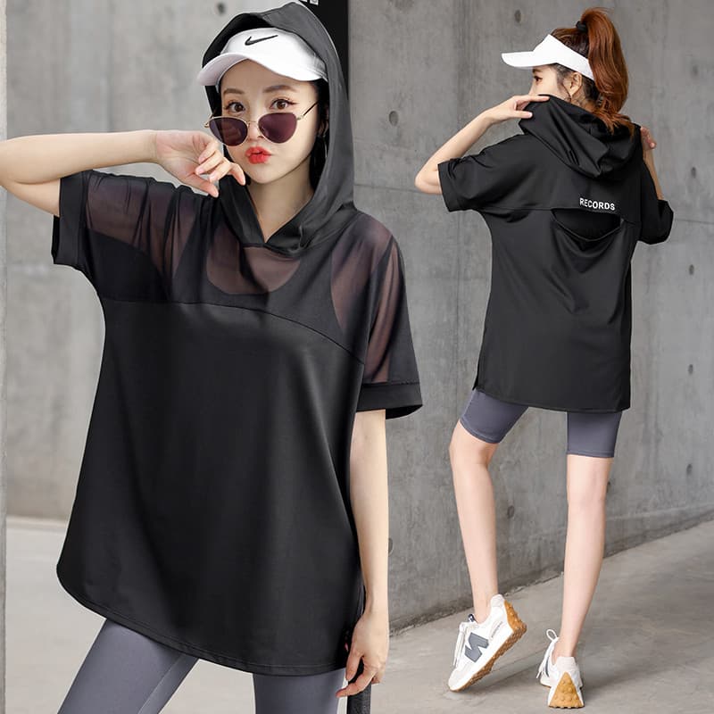 Tamanho grande roupas esportivas femininas primavera verão novo estilo roupas de Fitness tamanho grande manga curta roup