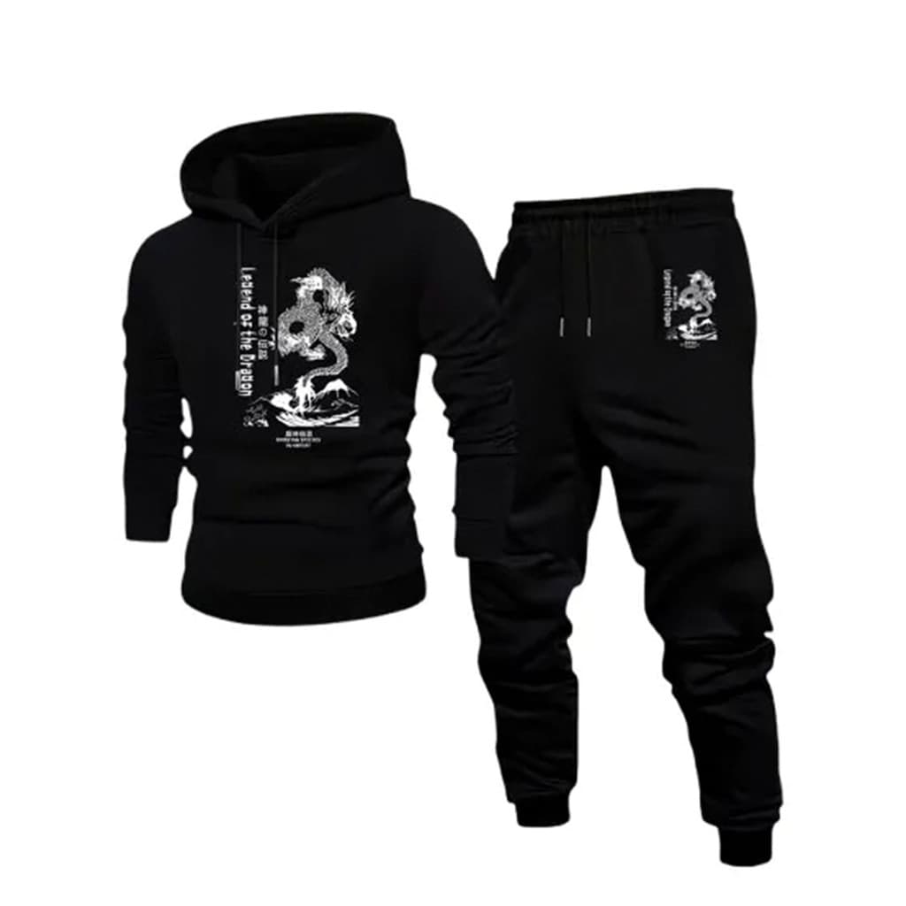 Conjunto Moletom Canguru Masculino Dragão fulminante Blusa De Frio + Calça Moletom Estampados Unissex Outono/Inverno