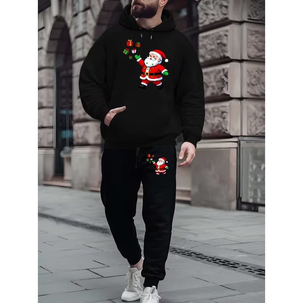 Conjunto Moletom Canguru Masculino Noel Dos Presentes Blusa De Frio + Calça Moletom Estampados Unissex Outono/Inverno