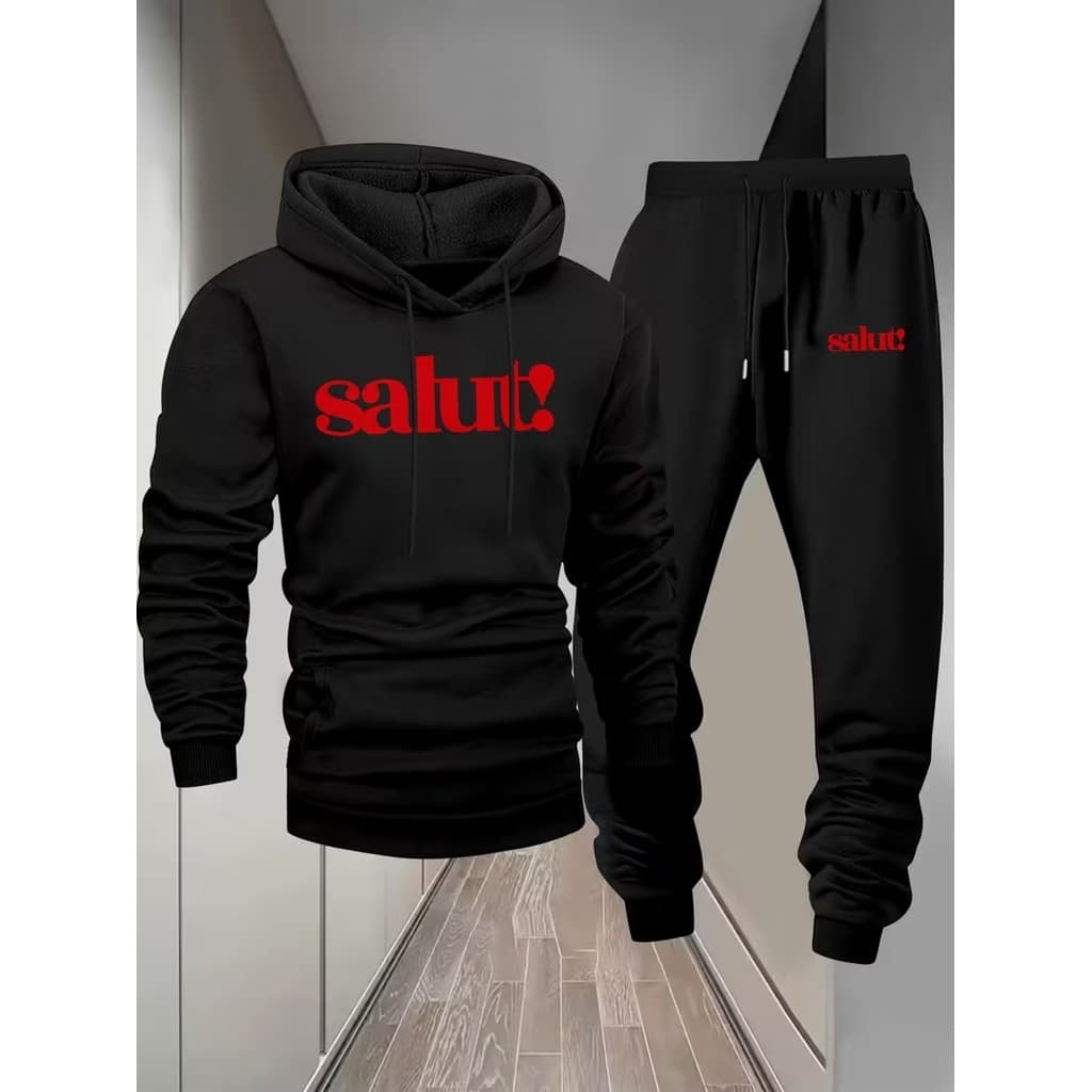 Conjunto Moletom Canguru Masculino Salut Blusa De Frio + Calça Moletom Estampados Unissex Outono/Inverno