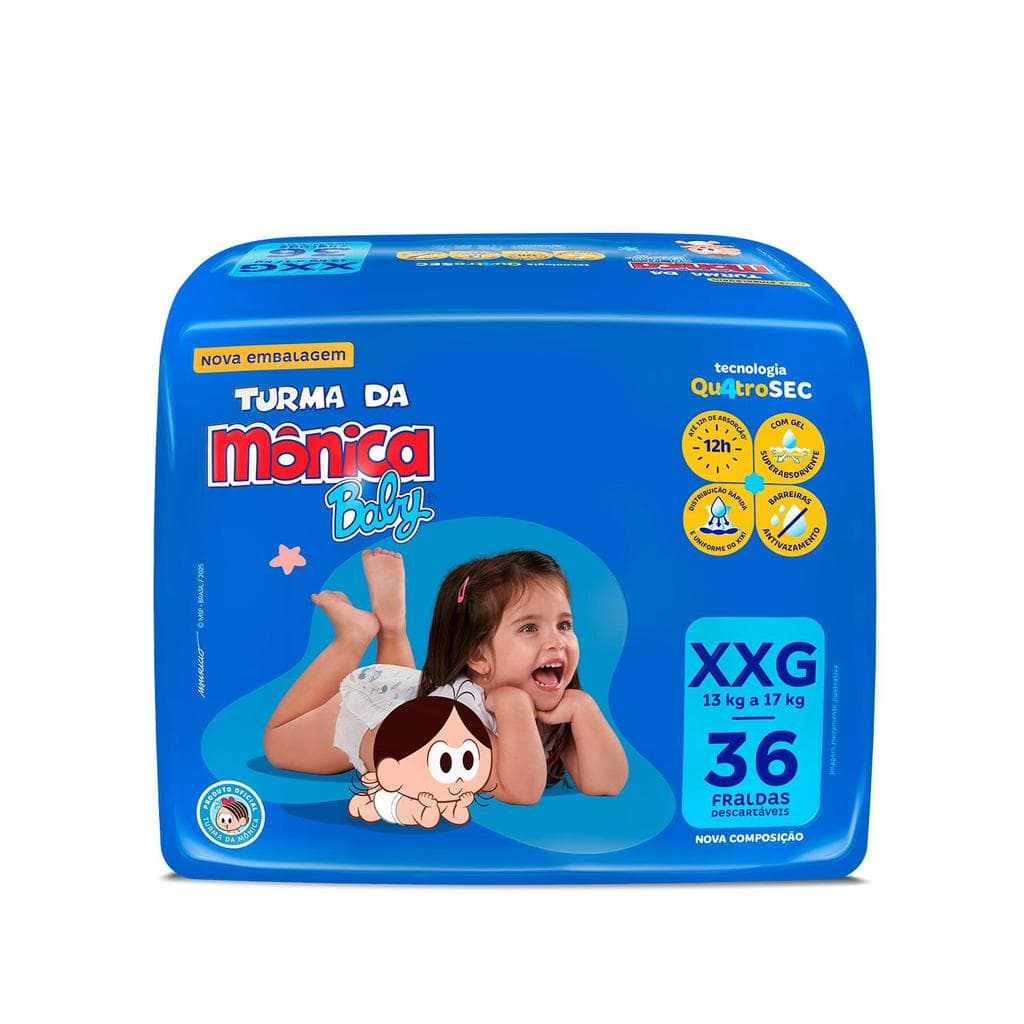 Fralda Turma da Mônica Baby Mega XXG com 36un