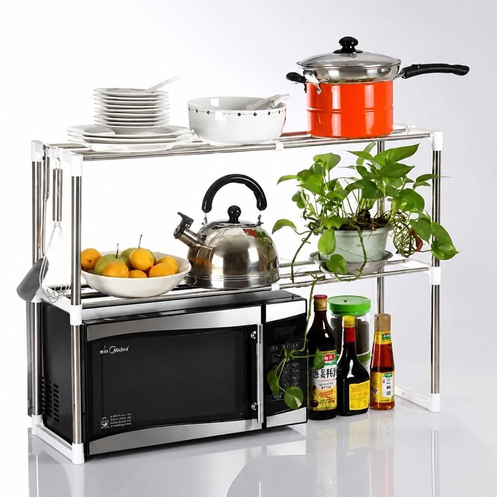 Organizador Suporte Rack De Cozinha 60cm Armário Multiuso Microondas Forno Estante Inox 2 Divisórias