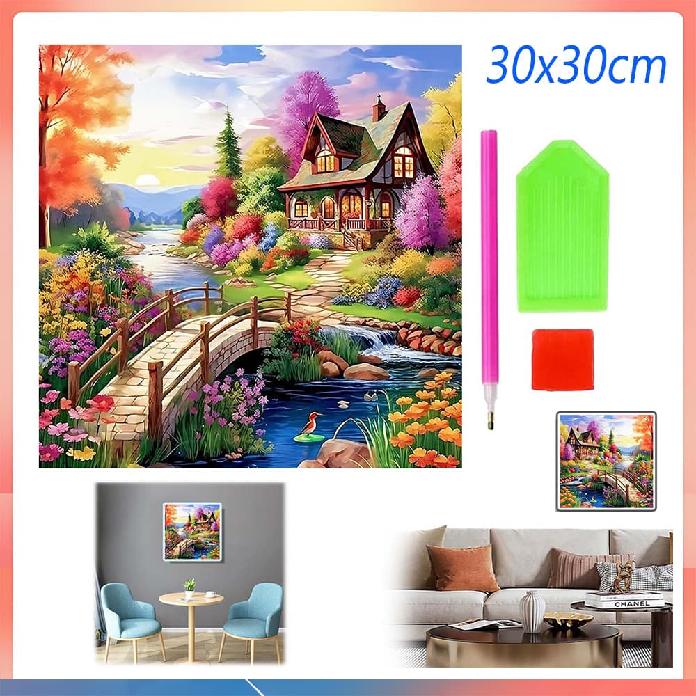 5d pintura diamante diy conjunto de pintura pôr do sol conto de fadas casa pintura diamante