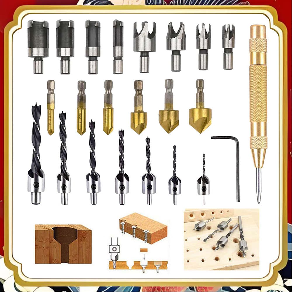 Ferramenta de combinação de chanfradura perfurada para carpintaria, conjunto completo de 23 peças, Kit de Hardware de aç