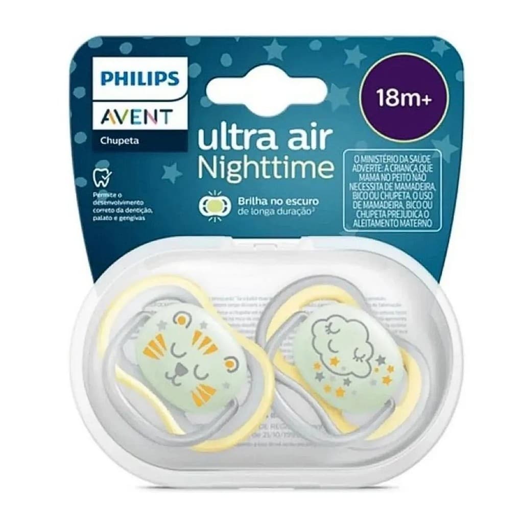 Chupeta Avent Ultra Air Noturno Dupla Decorada 18+M Amarela