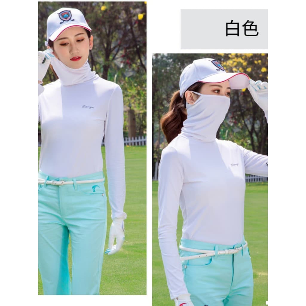 Nova Base de protetor solar de golfe senhoras gelo seda proteção facial protetor solar roupas verão com máscara facial p