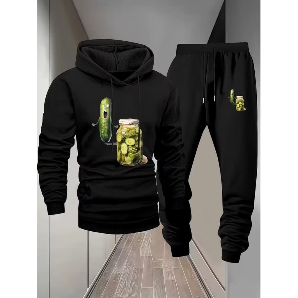 Conjunto Moletom Canguru Masculino Picles Blusa De Frio + Calça Moletom Estampados Unissex Outono/Inverno