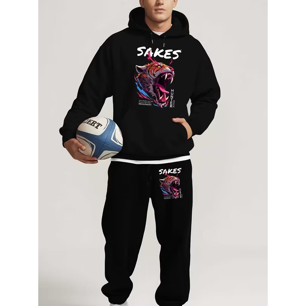 Conjunto Moletom Canguru Masculino Sakes Blusa De Frio + Calça Moletom Estampados Unissex Outono/Inverno