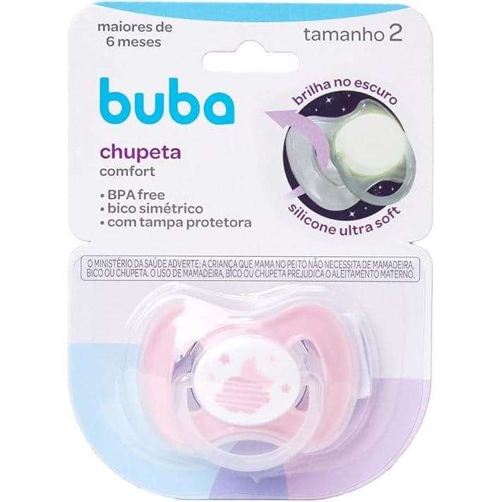 Chupeta Bebê Buba Comfort Noturna Nuvem Rosa Tam 2