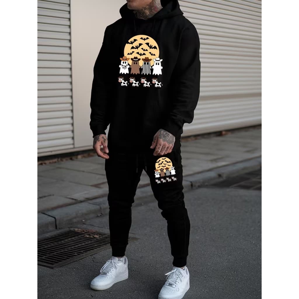 Conjunto Moletom Canguru Masculino fantasminha Blusa De Frio + Calça Moletom Estampados Unissex Outono/Inverno