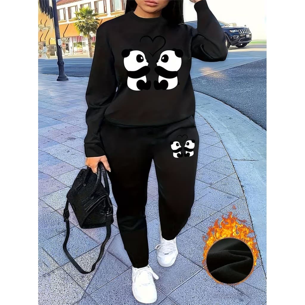 Conjunto Moletom Careca Feminino Panda Heart Blusa De Frio + Calça Moletom Estampados Unissex Outono/Inverno