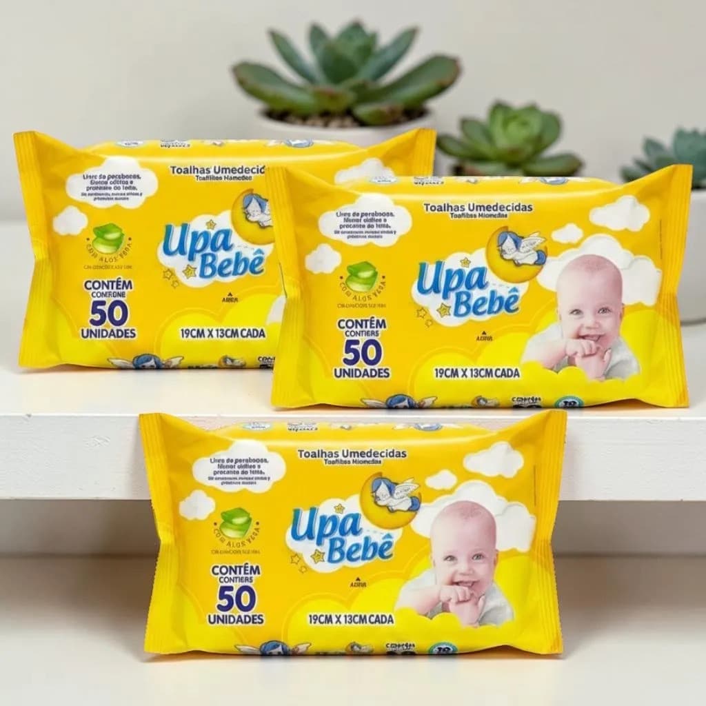 Kit 3 Lenços Toalha Umedecida Upa Bebe Recem Nascido Premium Pacote 50 unidades cada