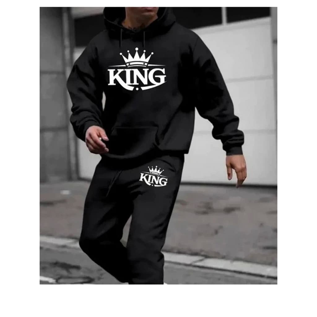 Conjunto Moletom Canguru Masculino King Blusa De Frio + Calça Moletom Estampados Unissex Outono/Inverno