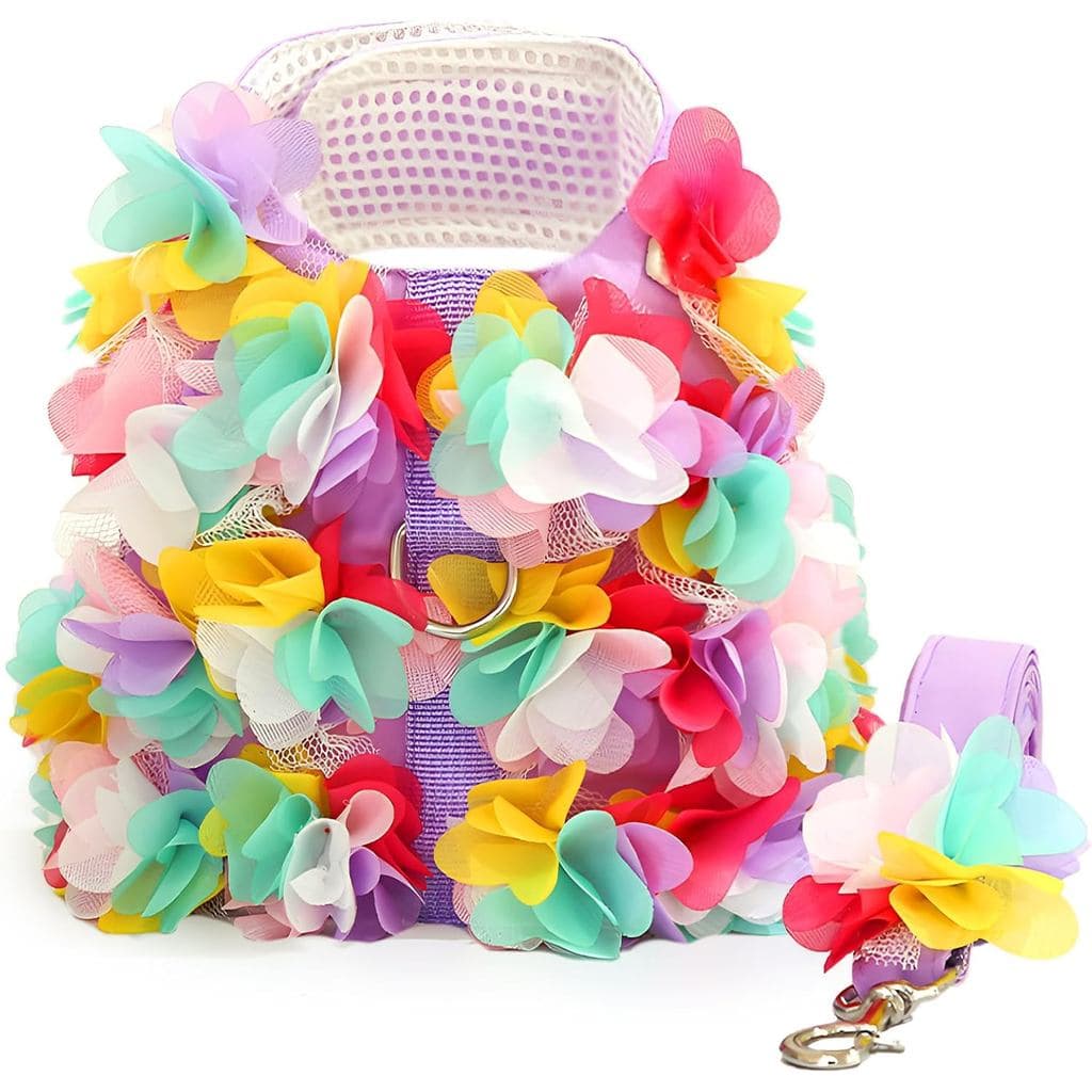 Conjunto de Coleira e Guia para Cães Pequenos, Coleira de Renda Floral Roxa para Filhotes, Coleira de Malha Macia para C