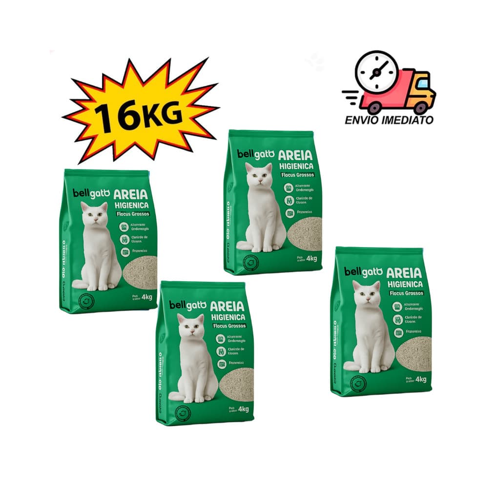 Areia Sanitária Higiênica Para Gatos Anti Odor 4 a 16kg Total Bellgato Grãos Medios verde