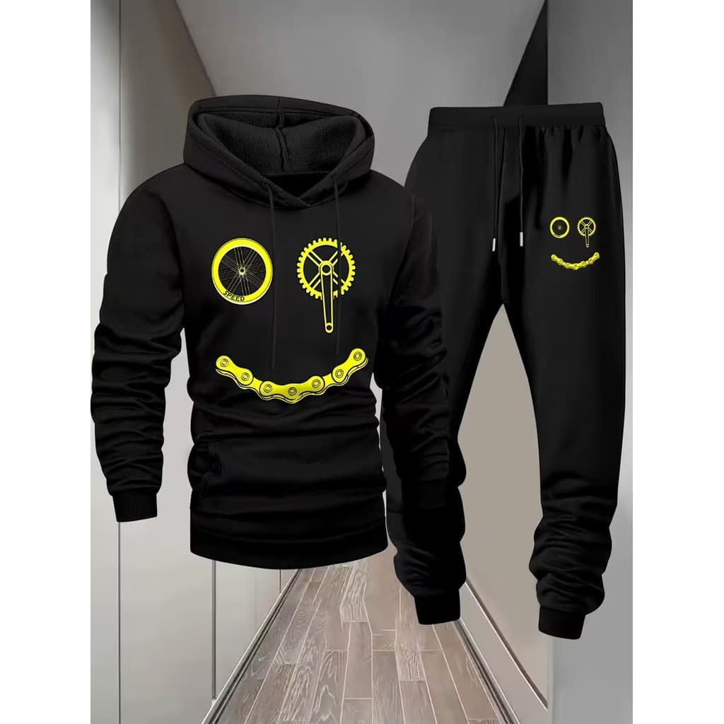 Conjunto Moletom Canguru Masculino Alegria nas rodas Blusa De Frio + Calça Moletom Estampados Unissex Outono/Inverno