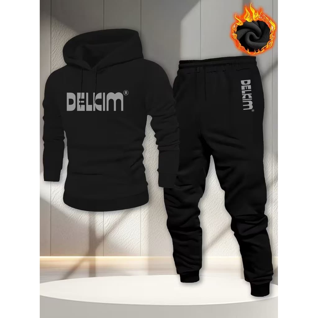 Conjunto Moletom Canguru Masculino Delicim Blusa De Frio + Calça Moletom Estampados Unissex Outono/Inverno