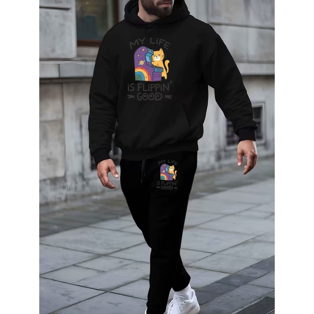 Conjunto Moletom Canguru Masculino My Life Blusa De Frio + Calça Moletom Estampados Unissex Outono/Inverno