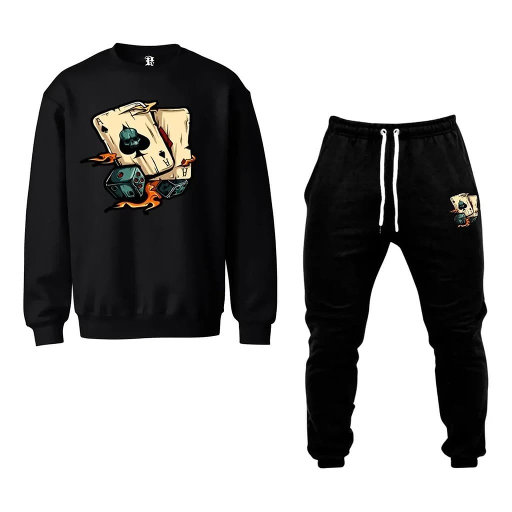 Conjunto Moletom Careca Masculino Cartas Em Fogo Blusa De Frio + Calça Moletom Estampados Unissex Outono/Inverno