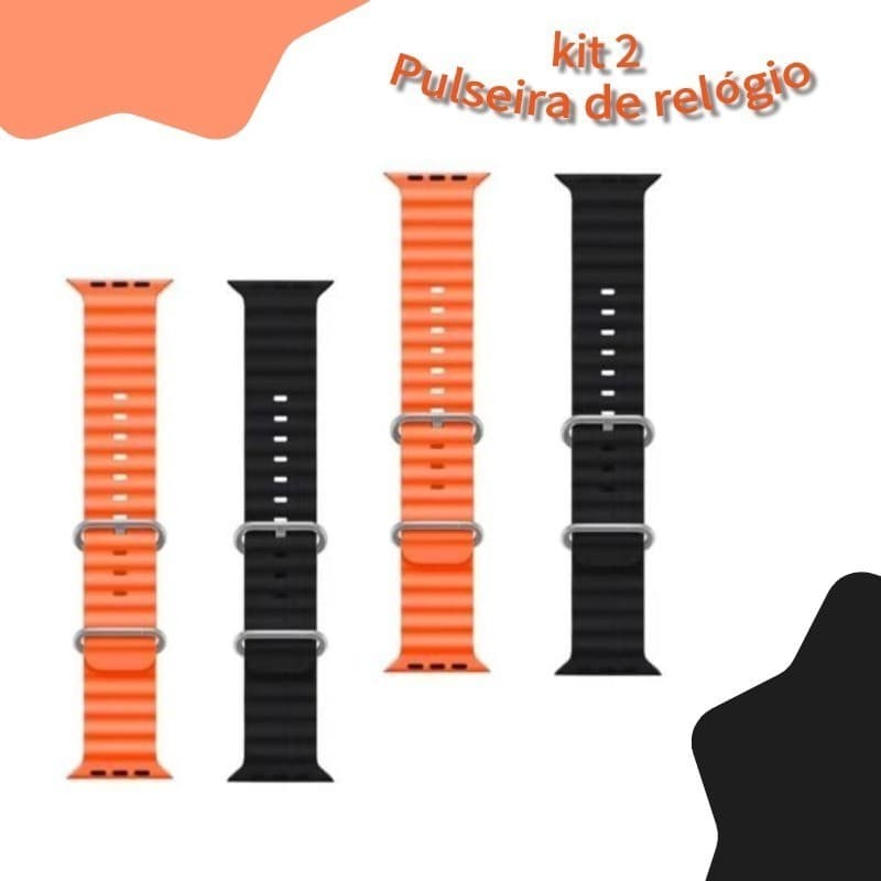kit 4 Pulseira de relógio de Smartwatch PretoPalha De Silicone Ocean Straw Capaz
