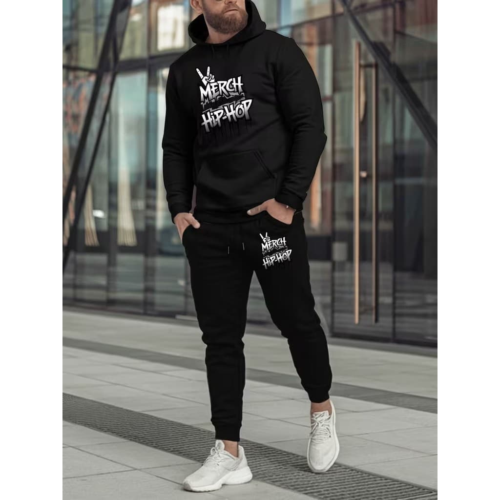 Conjunto Moletom Canguru  Masculino Hip hop merch Blusa De Frio + Calça Moletom Estampados Unissex Outono/Inverno