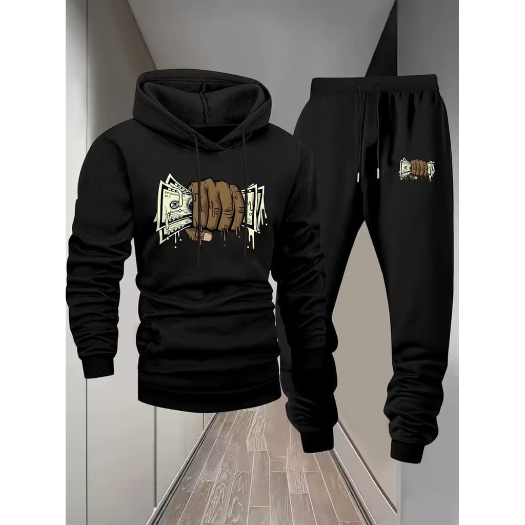 Conjunto Moletom Canguru Masculino Esforço Dobrado Blusa De Frio + Calça Moletom Estampados Unissex Outono/Inverno