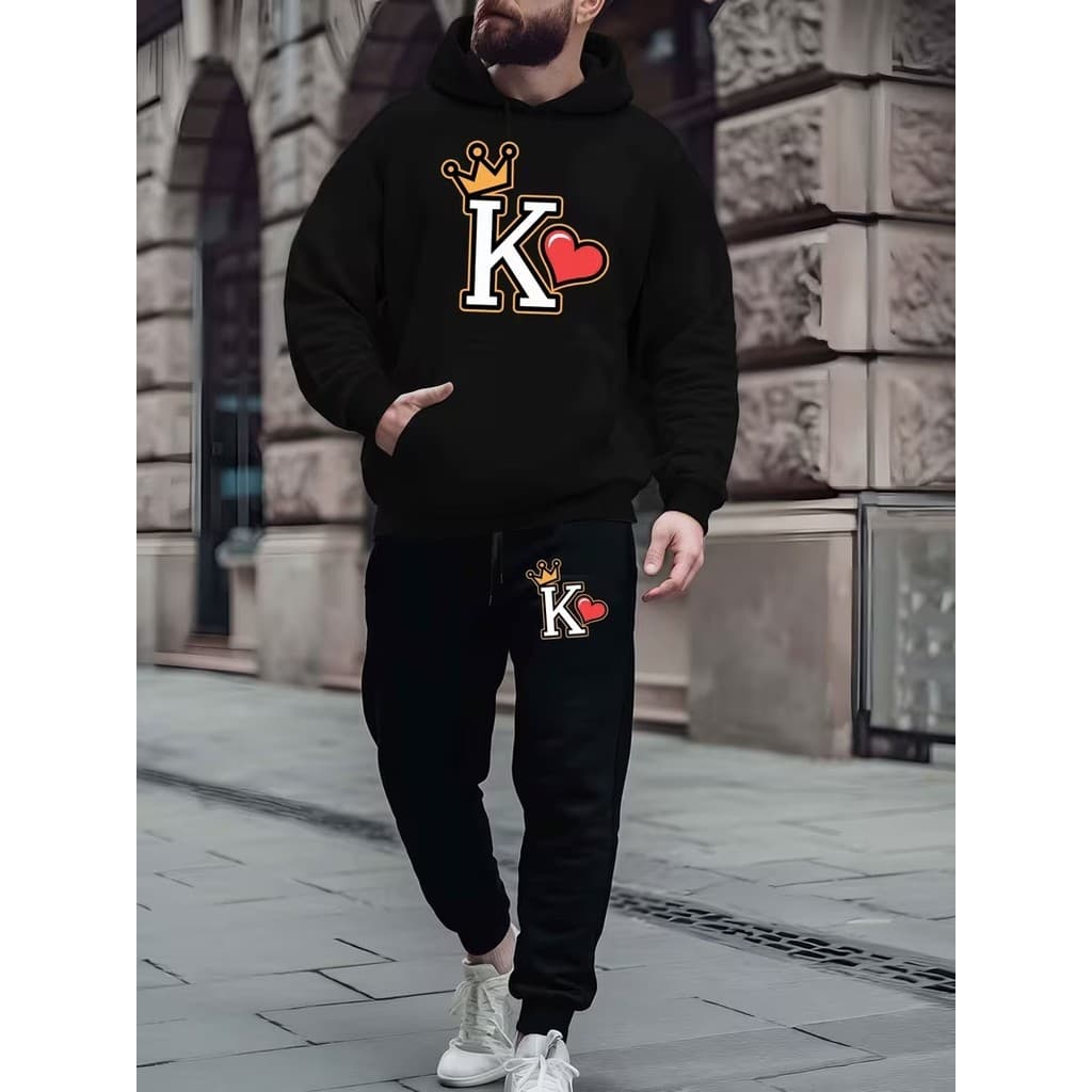 Conjunto Moletom Canguru Masculino K Blusa De Frio + Calça Moletom Estampados Unissex Outono/Inverno