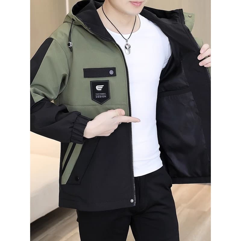 Primavera outono jaqueta masculina na moda com capuz macacão jaqueta masculina moda Casual solto fino vestido de jaqueta