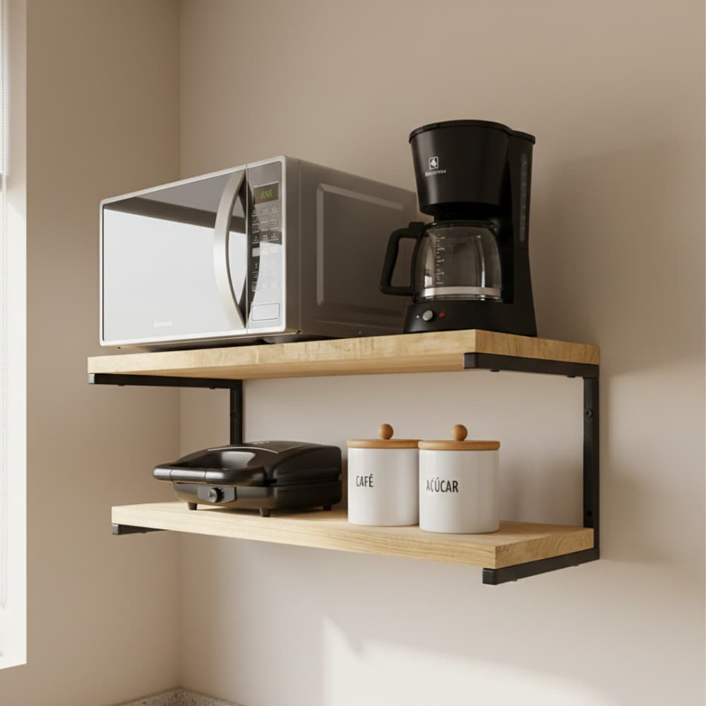 Suporte Microondas 60cm Forno Eletrico, Air Fryer impressora Prateleira de Parede Multiuso Metalon