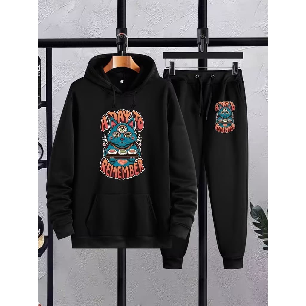 Conjunto Moletom Canguru Masculino Remember Blusa De Frio + Calça Moletom Estampados Unissex Outono/Inverno